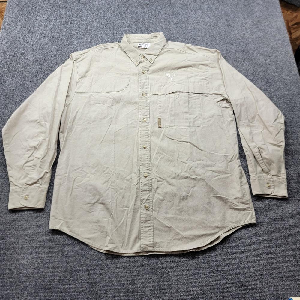 Columbia Sportswear Mens XL Tan Cotton Long Sleeve Hunting Field Shirt HM7014